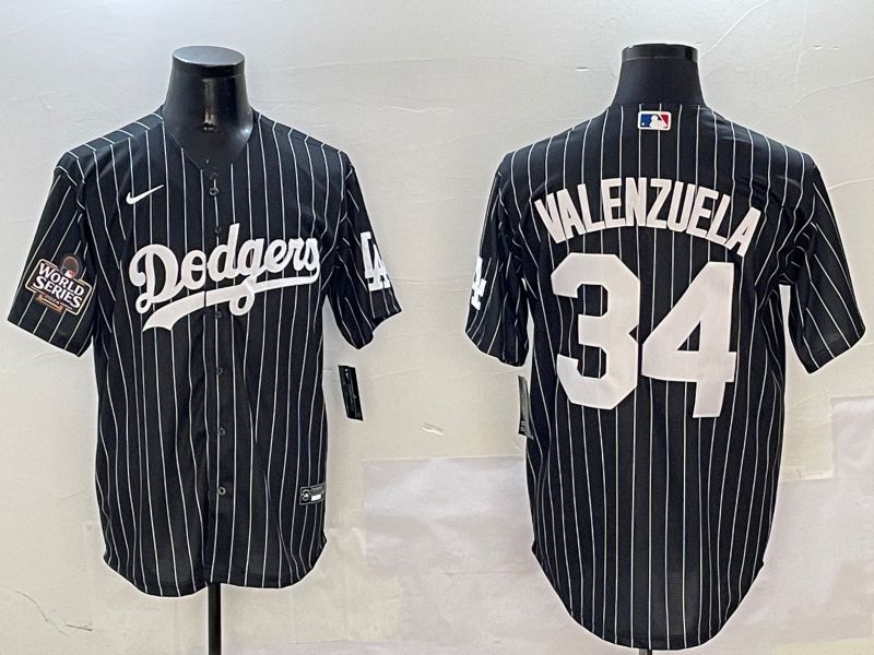 Men Los Angeles Dodgers #34 Valenzuela Black Stripe Jointly Name 2025 Nike MLB Jersey style 2->los angeles dodgers->MLB Jersey